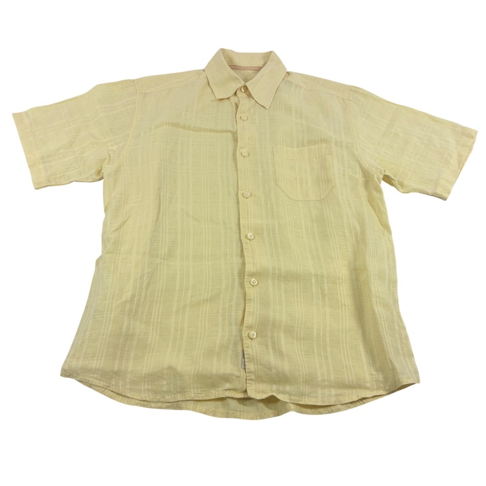 Tommy Bahama Mens Linen Shirt‎ Butter Yellow SS Button Up Small Vacation Cool